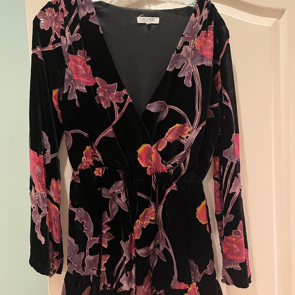 Honey Belle Floral Velvet Long Sleeve Romper